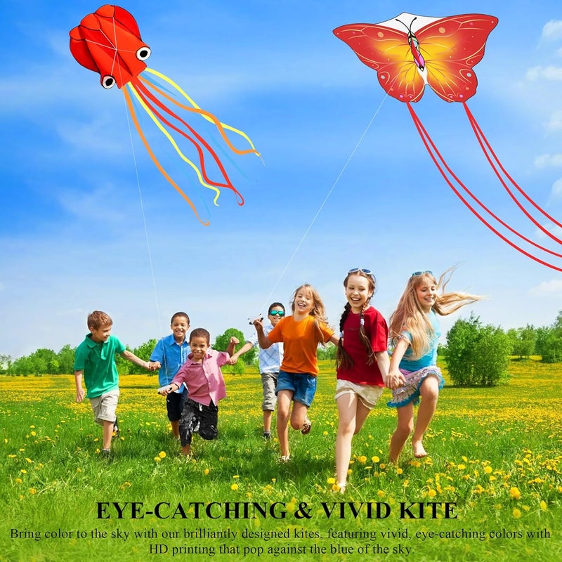 Crogift Store 3 Pack Large Kites, Large Butterfly Kite, Colorful Delta and Red Octopus for Girls Boys Ages 4-8, 8-12, Adults - Image 3
